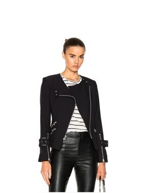 Veronica Beard Black Collarless Asymmetrical Zip Moto Jacket, Sz 4